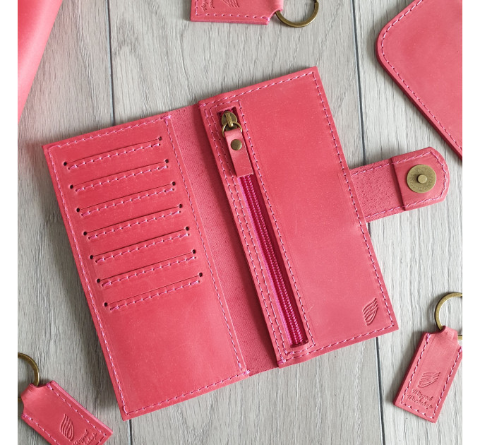 Гаманець жіночий шкіряний Хьюстон Крейзі Хорс матовий вінтажний Малиновий