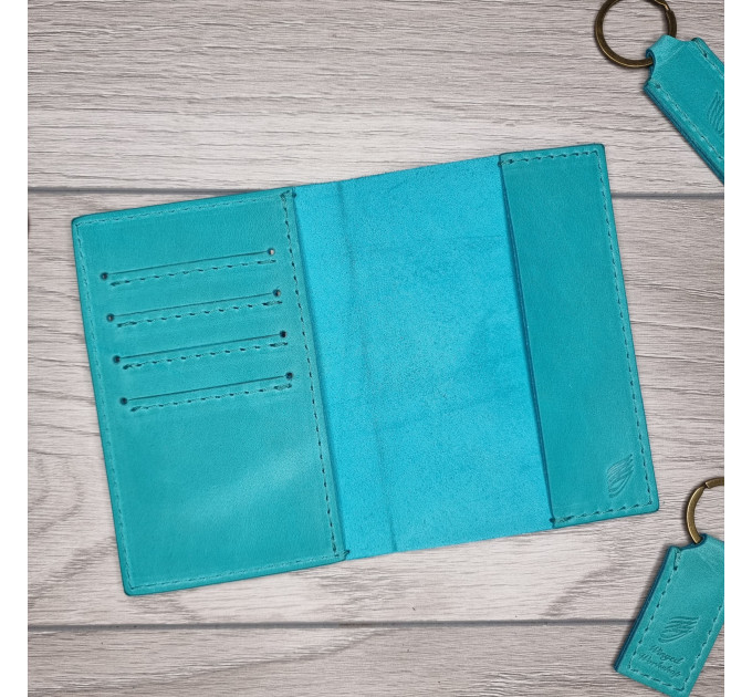 Обкладинка для паспорта Крейзи Хорс матова вінтажна Бірюзова з кишенями для карток