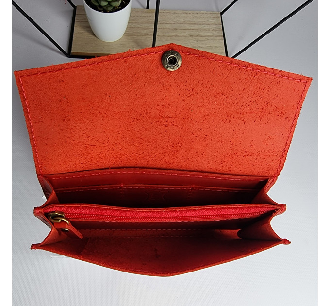 Гаманець жіночий шкіряний на кнопці Подвійний конверт Крейзі Хорс матовий вінтажний Червоний